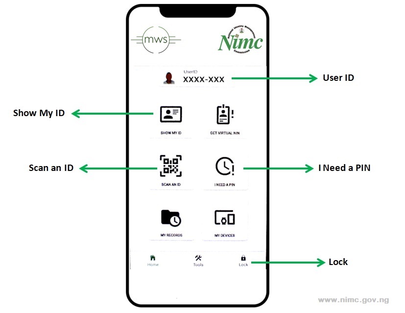 NIMC MWS Mobile ID App home screen