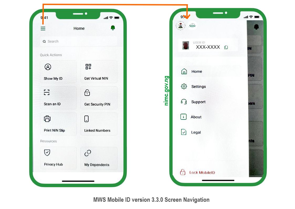 MWS Mobile ID v3.3.0 Navigation Panel
